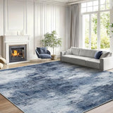 AMADA HOMEFURNISHING 8x10 Area Rugs for Living Room, Modern Washable Rug with Non-Slip Backing & Low Pile, Large Rug with Abstract Print Pattern for Bedroom, Dinning Room,Home Office, Dark Blue