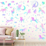 4 Sheets of Unicorn Peel and Stick Wall Decal Glitter Unicorn and Fairy Wall Stickers Cartoon Wall Decals Removable DIY for Bedroom Playroom Living Room Decor