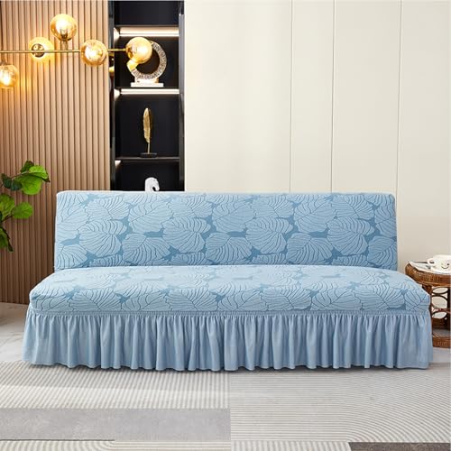 Armless Sofa Bed Cover with Skirt,Armless Futon Slipcover Stretch Jacquard Armless Sofa Cover Futon Couch Bed Cover Washable Furniture Bed Protector with Elastic Bottom,1,L