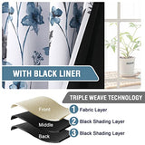 H.VERSAILTEX 100% Blackout Curtains 84 inch Length 2 Panels Set Cattleya Floral Printed Drapes Leah Floral Thermal Curtains for Bedroom with Black Liner Sound Proof Curtains, Grey and Blue