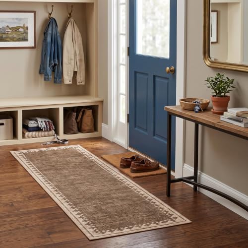 GarveeHome Non Slip 2x10 Hallway Runner Low Pile Washable Neutral Carpet