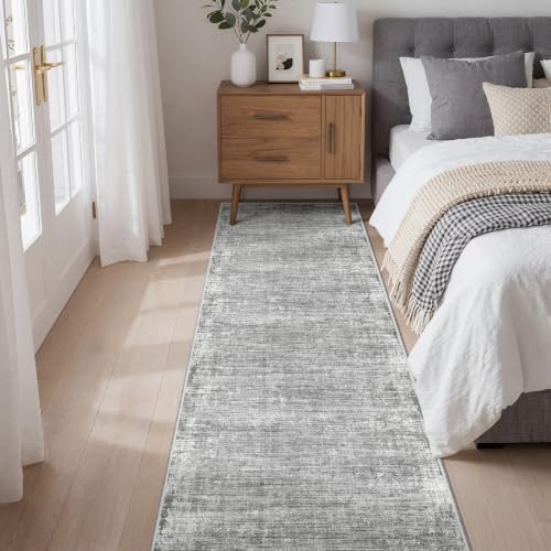 2x8 Runner Rug, Grey Abstract Washable Kitchen Rugs for Hallway