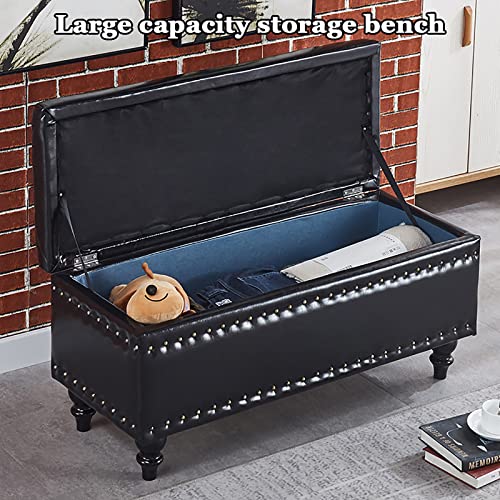Modern Upholstered Storage Pouf with Buttons Lift-Top Design Faux Leather Pink & Black 35x17x18 Inches - Stylish Ottoman for Living Room Decor