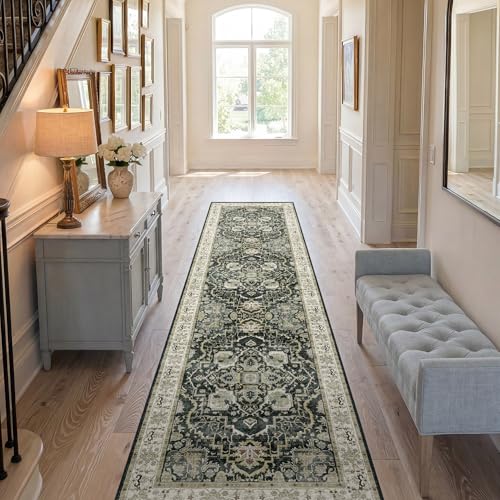 3x10 Non-Slip Washable Hallway Vintage Runner Rug, Black