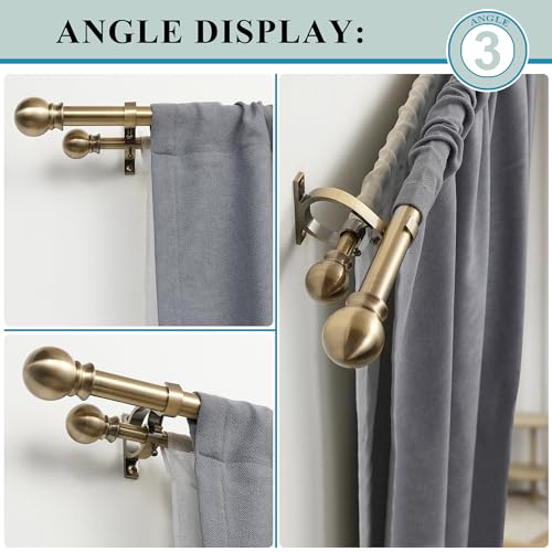 Antique Bronze Double Curtain Rods 36-72 Inch,1’’Front and 5/8’’Back Double Drapery Rod with Small Round Ball and Aluminum Brackets, Adjustable Dual Window Rod for Sheer/Blackout Curtains