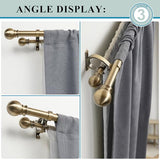Antique Bronze Double Curtain Rods 36-72 Inch,1’’Front and 5/8’’Back Double Drapery Rod with Small Round Ball and Aluminum Brackets, Adjustable Dual Window Rod for Sheer/Blackout Curtains
