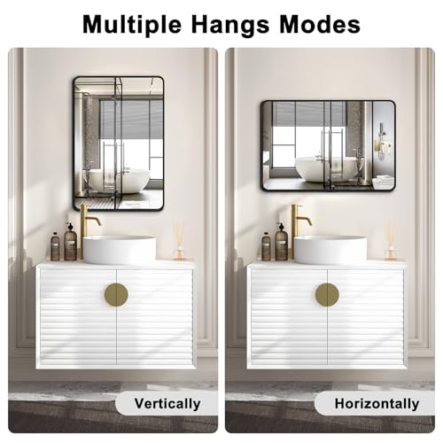 Bathroom Mirrors for Over Sink,1Pcs 24x36Inch Vanity Mirrors for Wall,Black Metal Frame Rectangle Mirrors for Bathroom Farmhouse Restroom,Hangs Horizontally or Vertically