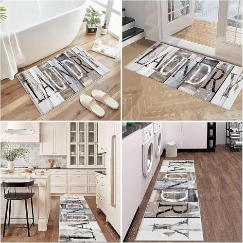 Laundry Room Rug Runner 20"X59" Brown Wood Non Slip Laundry Rugs and Mats for Laundry Room Decor Washable Runner Rugs for Farmhouse Kitchen Floor Bathroom Area Rugs (Brown, 20"x59")
