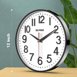 GLVSAE Wall Clock 12 Inches Non-Ticking Wall Clocks Battery Operated Large Easy to Read with Stereoscopic Dial Ultra-Quiet Movement Quartz for Office Classroom School Home Bedroom Kitchen