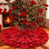 yuboo Large Red Ruffle Tree Skirt 48", Rustic Farmhouse Wedding Decorations, Tiered Fluffy Tree Skirt for Engagement Party & Mother Day Holiday Decor
