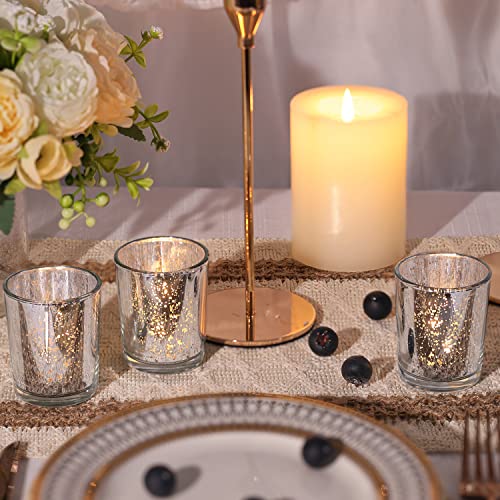 24Pcs Silver Votive Candle Holders for Table - Mercury Glass Votives Silver Candle Holder - Tealight Candle Holder for Wedding Centerpieces & Party Decorations