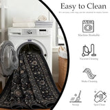 Ruaruarug Washable Area Rug 8x10 for Living Room, Bedroom, Ultra Soft Non Slip Stain & Fade Resistant, Pet & Kids Friendly, Suitable for High Traffic Areas Easy to Clean for Office Kitchen, Black Grey