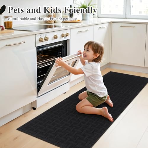 Hallway Runner Rug 2x6ft Kitchen Floor Mat Modern Geometric Non Slip Throw Rugs Busy Traffic Extended Indoor Doormat Machine Washable Accent Carpet for Laundry Bedroom(Black)