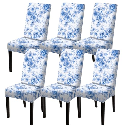 Nuxovilar Dining Chair Covers Blue Floral Watercolor Pattern Milk Silk 23.6x66.9 Inches Dining Chair Covers Set Cover for Area Kitchen Classic Home