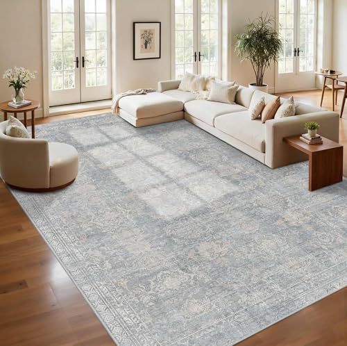 9x12 Area Rugs for Living Room Large Washable Rug, Blue/Beige