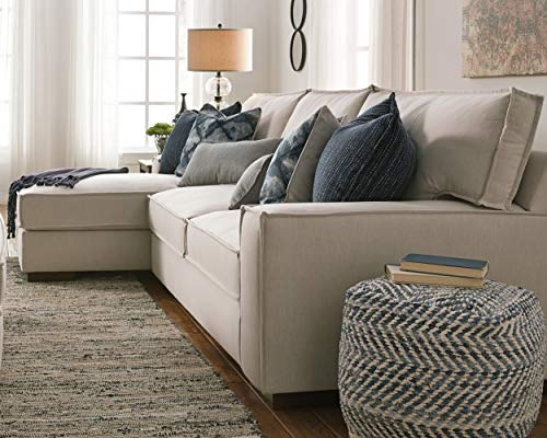 Signature Design Ashley Chevron Handmade Woven Denim Pouf and Decorative Pouf Bundle, Blue and White