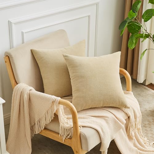 GAWAMAY Khaki Chenille Throw Pillow Covers 22x22 Set of 2 for Couch