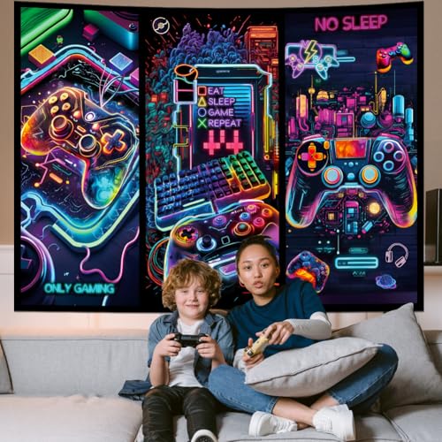 Galoker Blacklight Gaming Tapestry Cool Neon Game Controller Tapestry UV Reactive Gamer Player Wall Tapestries Funny Art Gaming Poster Tapestries Wall Hanging for Home Decor