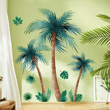 3D Removable Tropical Rainforest Wall Sticker Brown Tree Green Leaves Wall Decal DIY Peel and Stick Coconut Tree Wall Decor for Kids Girls Boys Bedroom Living Room Nursery Classroom Playroom