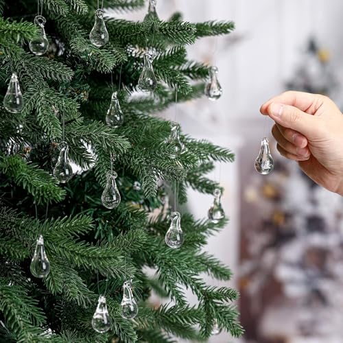 30 Pcs Clear Glass Teardrop Ornaments Christmas in July Crystal Raindrop Hanging Ornaments Crystal Chandelier Drop Pendant Icicles Decorations for Summer Tree Party Supplies (Mini Size)