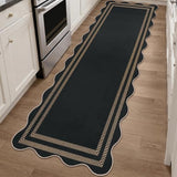 Scalloped 2.6x8 Kitchen Runner Rug, Washable Rugs for Entryway Non Slip Outdoor Indoor Black Long Rug, Farmhouse Modern Carpet for Hallway Bedroom