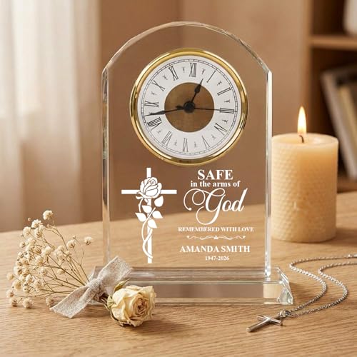 Personalized Memorial Crystal Cross Clock, Sympathy Clocks, in Memory for Loss of Loved Mom/Grandma, Memorial Gifts Clock
