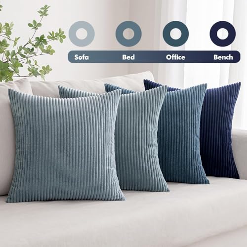 MIULEE Soft Corduroy Decorative Throw Pillow Covers Blue Navy Series 16x16