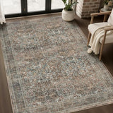 JOLLYVOGUE 3x5 Washable Rug, Vintage Floral Area Rug, Vintage Brown