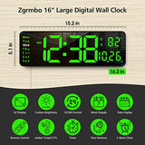 Zgrmbo 16-inch Digital Wall Clock with Remote Control, Large Display Digital Clock with Date, Indoor Temp, Week, 12/24H, Auto Dimming, A Wall Clock Suitable for Living Room, Warehouse, Shop, Gym
