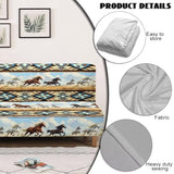 Aztec Western Armless Futon Cover Horse Stretch Armless Sofa Slipcover Navajo Southwestern Ethnic Washable Elastic Couch Furniture Protector for Bedroom Living Room