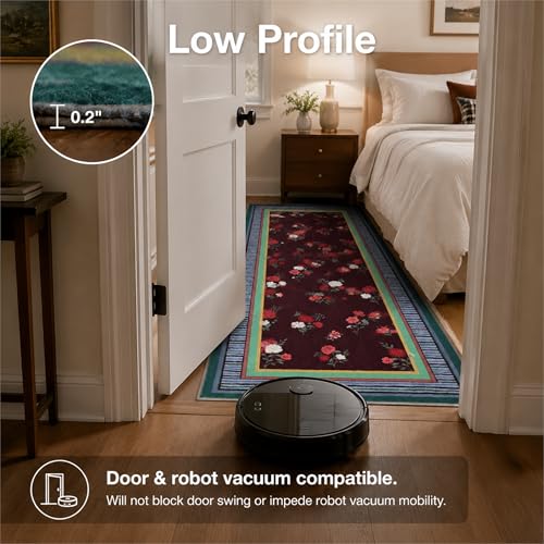 GarveeHome Brown 5x7 Area Rug, Vintage Floral Design, Machine Washable Low Pile Rug, Lightweight Non Slip, Soft Carpet for Living Room Bedroom Dining Room Nursery