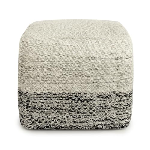 SIMPLIHOME Macie 18" Wide Square Pouf in Grey/White PET Polyester