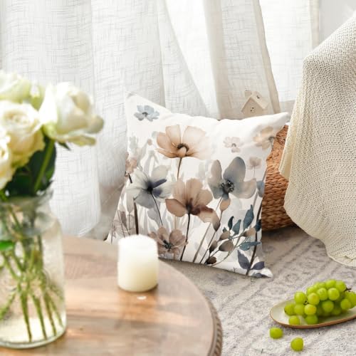 AVOIN colorlife Poppy Flowers Chinoiserie Pillow Covers 18x18 Inch Set of 2