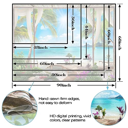 Leeisysme Beach Landscape Tapestry, Tropic Ocean Sea Island Palm Tree Seaside Tapestries for Living Room Summer Window Wall Hanging 36×48 Inch