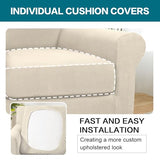 Turquoize 2 Piece Chair Covers for Living Room Armchair Couch Cover with Individual Cushion Covers Furniture Cover for Chairs (Chair,BiscottiBeige)