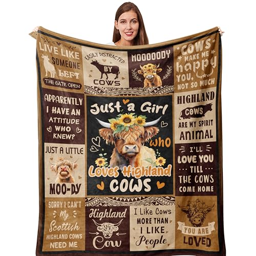 Highland Cow Blanket, Highland Cow Gifts for Women, Cow Gifts for Women for Mothers Day/Birthday/Christmas Soft Throw Blanket 50"x60"