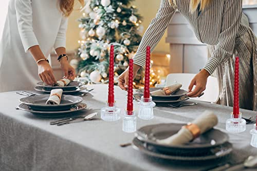Vixdonos Taper Glass Candlestick Holders Tealight Candle Holders for Table Centerpieces, Wedding Decor and Dinner Party (6 Pcs, Gold Rim Clear)