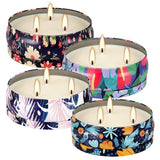 Tropical Printed Citronella Candles, Set of 4 x 13.5 oz Large Scented Candles with Natural Cotton Wicks - Made with Natural Soy Wax, for Home, Patio, Garden, Camping or as a Summer Housewarming Gift