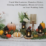 (8Pack-5Inch) Mini Lantern with Flickering LED Candle for Table Centerpiece, Black Halloween Decorations, Small Hanging Decorative Lantern for Wedding Christmas, Fall Garden Party Decor for Home
