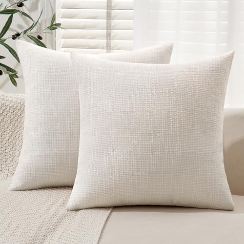 MIULEE Burlap Linen Euro Throw Pillow Covers 24x24 Set of 2 Cream White