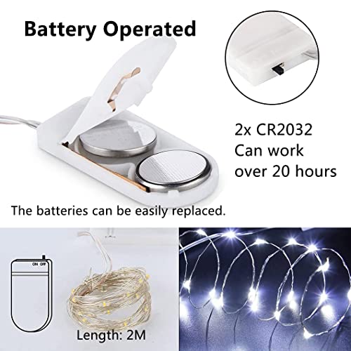 12 Pack Fairy Lights Battery Operated String Lights，7FT 20LED Waterproof Silver Wire Christmas Lights Outdoor,Firefly Mini Lights for Bedroom Party Birthday Wedding Indoor Decorations.