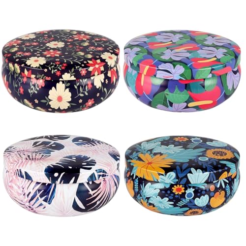 Tropical Printed Citronella Candles, Set of 4 x 13.5 oz Large Scented Candles with Natural Cotton Wicks - Made with Natural Soy Wax, for Home, Patio, Garden, Camping or as a Summer Housewarming Gift