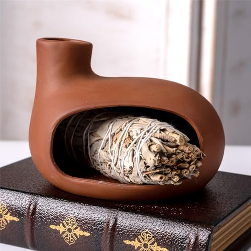 MOUGIGI Terracotta Palo Santo Holder - Modern Chiminea Incense Burner for Yoga, Meditation, and Energy Cleansing - Wood Sticks Dish, Sage Ash Catcher, Smudge Bowl, Cone Burner - Unique Meditation Gift