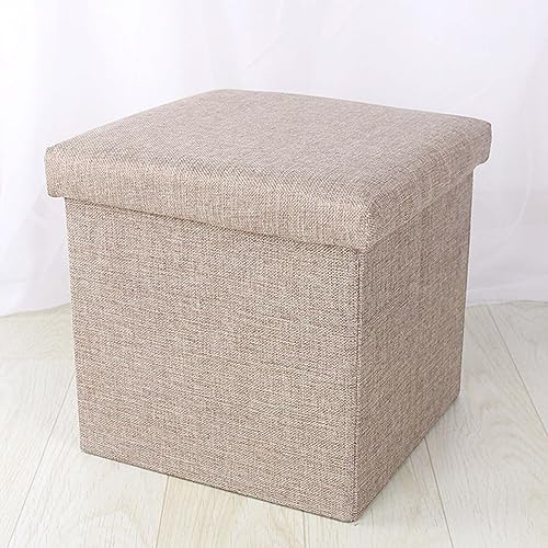 Foldable Upholstered Pouf Storage Ottoman Small Stool for Living Room Footrest with Container Cozy Bench for Sofa Bedroom Home Decor (H 48x30x30cm)