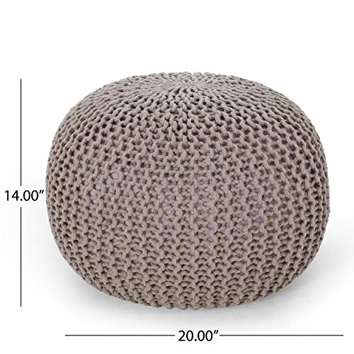 Nahunta Knitted Round Pouf - Cotton - Brown