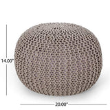 Nahunta Knitted Round Pouf - Cotton - Brown