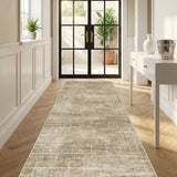 3x6 Washable Kitchen Runner Rug: Abstract Soft Neutral Carpet TanBrown
