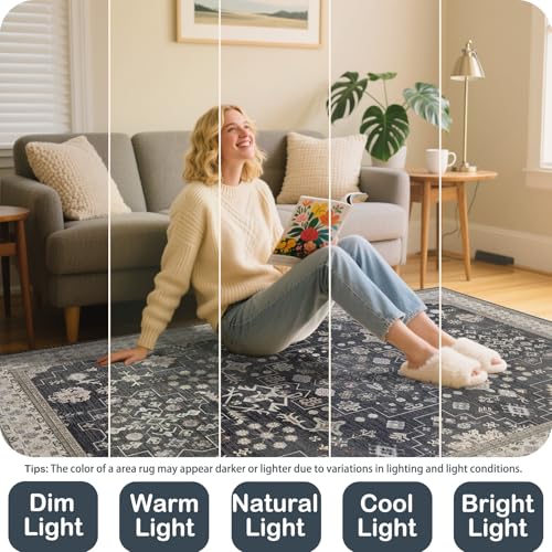 2'6 x 8' Runners Rug for Hallway Washable (Charcoal Blush Ivory)