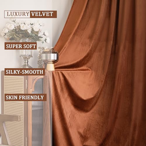 YOFUN 84 inches 2 Panels, Burnt Orange Blackout Luxury Velvet Curtains Thermal Insulated Heat Block Soundproof Window Panels Soft Drapes for Bedroom Living Room, Rod Pocket & Back Tab, W52 x L84
