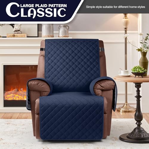 KinCam 100% Waterproof Recliner Loveseat Cover with Console X1, Recliner Couch Covers X1, Recliner Chair Covers X1(Dark Blue)